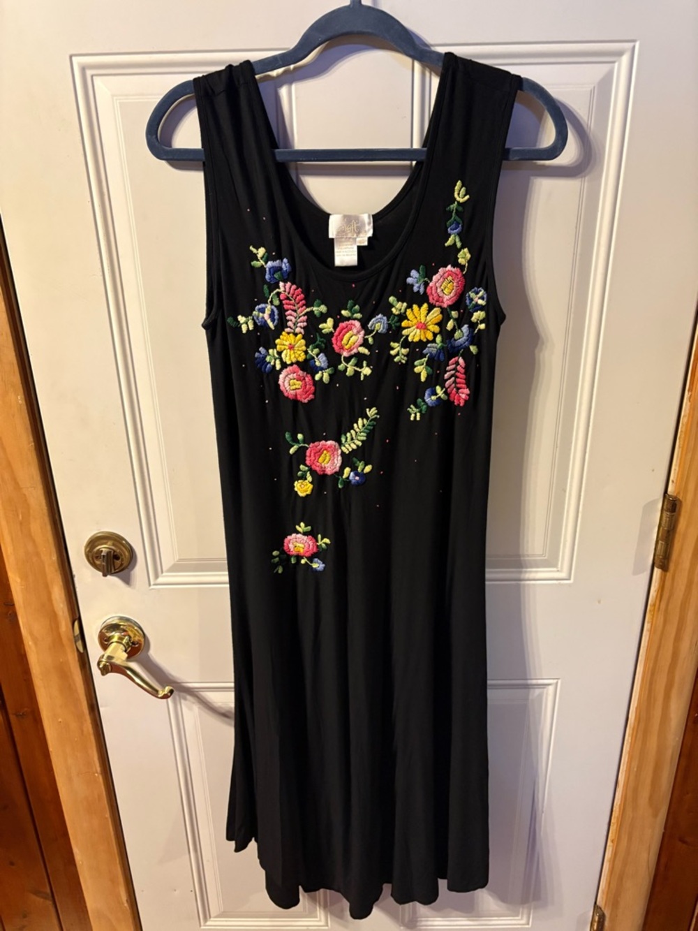 Soft Surroundings Small Black Embroidered Dress Floral Boho Sleeveless Midi